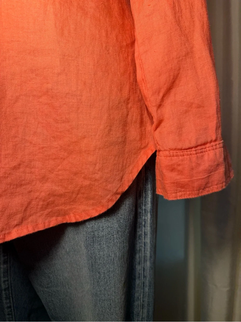 Malvin Linen Women's Coral Button-Front Pintuck Blouse- Size M/8